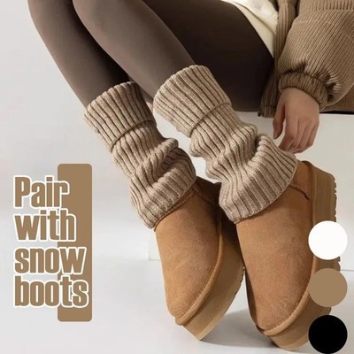 Women Warm Leg Warmers Thick Ribbed Winter Leggings Brown Striped