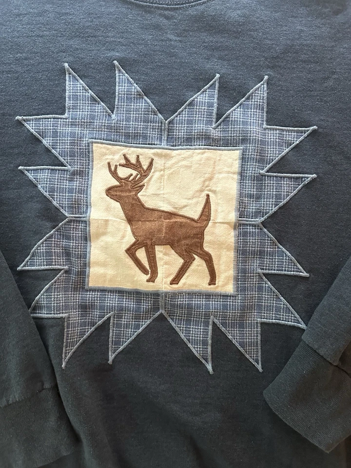 Vintage 90’s Deer Plaid Starburst Crew Neck Comfy Sweatshirt Large Grandma Core - Image 2 of 4