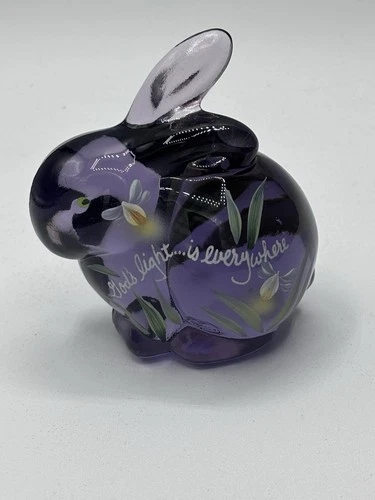 Vtg Fenton Handpainted Amethyst Chubby Bunny Figurine Signed