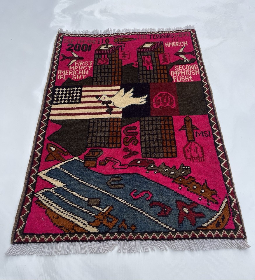 Sept. 11 Rug 81x58 Cm War rug 9/11 twin towers Wool War Rug Afghan War Rug ...
