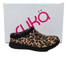 Ryka Women's Stellar Cheetah Microsuede Faux Fur Lining Slip On Mules Clogs 5M