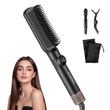 Hair Straightener Brush 2 in 1 Straightening Brush for Women with Dense Brist...
