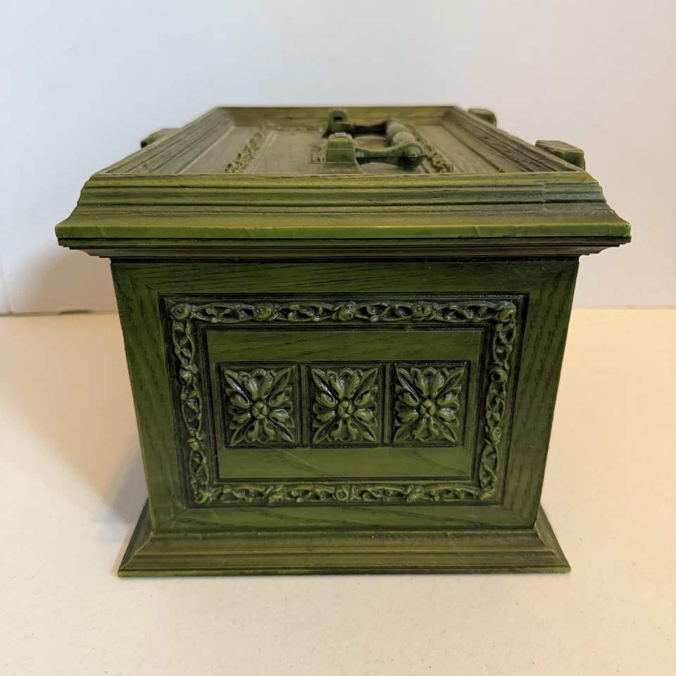 Caja de costura vintage de madera sintética de plástico verde Max Klein de los años 60 caja MCM verde aguacate Foto 4 de 4