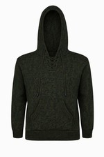 MEN HANDMADE ANDEAN ALPACA DARK GREEN PULLOVER HOODIE SZ M