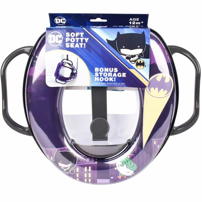 DC BATMAN Soft POTTY TRAINING SEAT w/HANDLES Storage Hook Age 12+ Mos ~ New