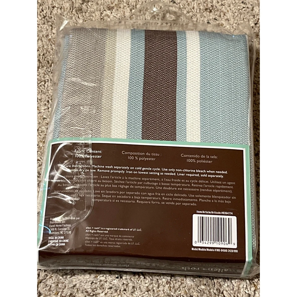 Cortina de ducha de tela Allen + Roth rayas multicolores 0364774 Highland Creek Foto 2 de 3