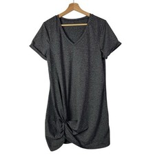 Boutique Dark Gray Twist Front V-Neck Short Sleeve Mini Dress M