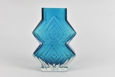 Vintage Whitefriars Glass Double Diamond Vase Kingfisher Blue 9759 Pattern 