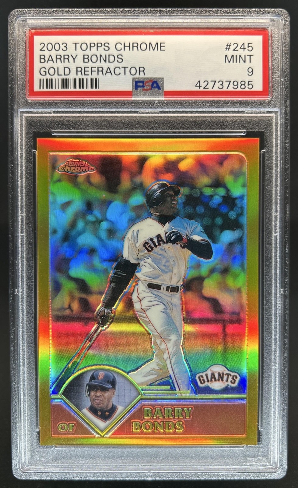 2003 Topps Chrome Barry Bonds Gold Refractor #/449 Giants PSA 9 view 1