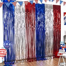 4th of July Decorations, 3 Pack Red White and Blue Metallic Foil Fringe 3 PACK