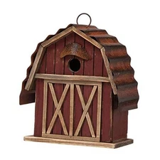 glitzhome 10.2" H Rustic Bird House Outdoor Garden Patio Garden Red Barn