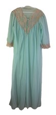 Vintage 70s Womens Medium Sheer Nylon Lace Negligee Robe Peignoir USA Coquette