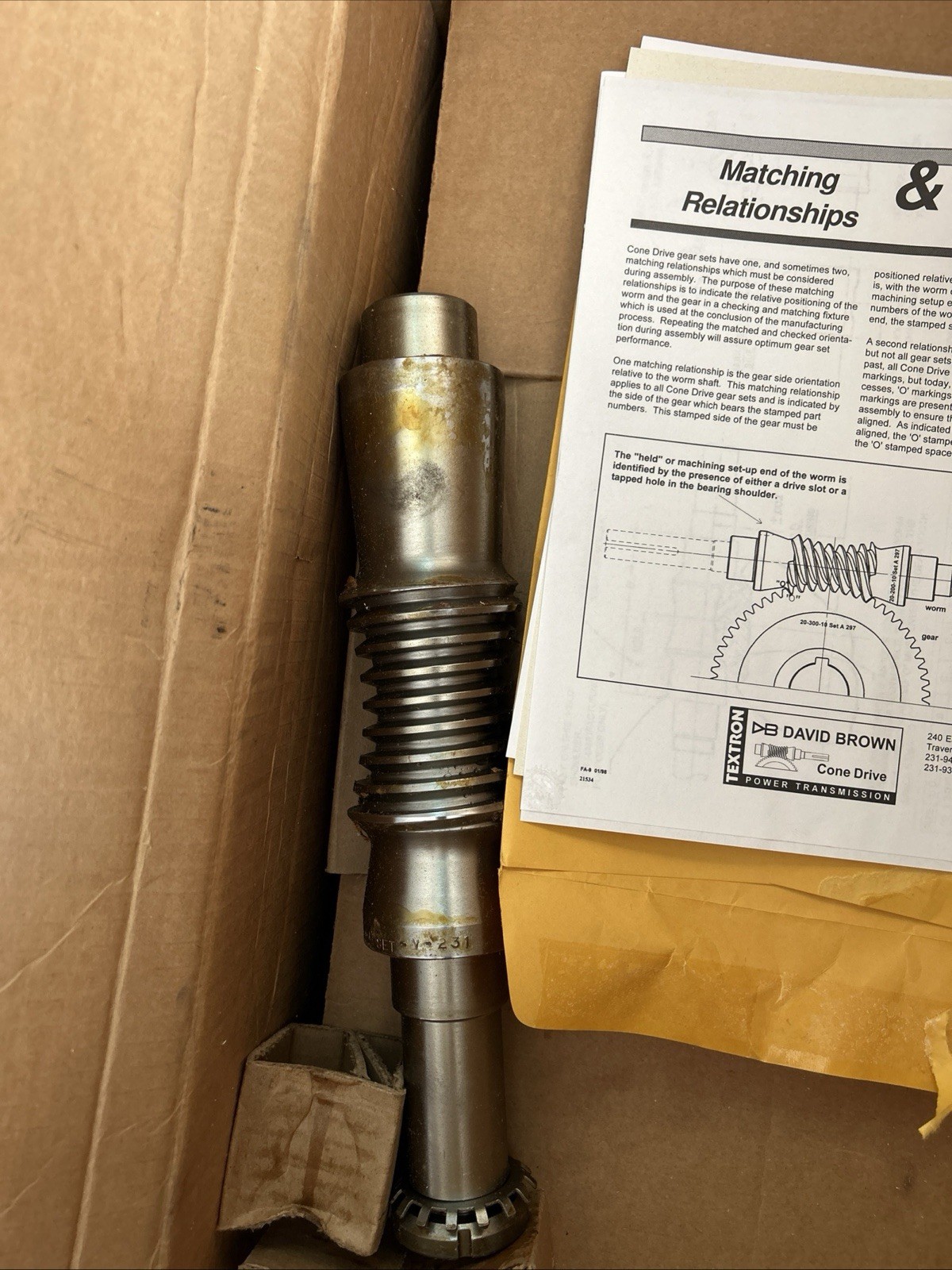 TEXTRON 50-210/S300-60 CONE DRIVE GEAR SET, WORM SHAFT & GEAR, 50-S300-60