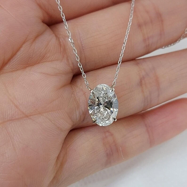 4 Ct Oval Cut Lab Grown Diamond Necklace Silver Birthday Gift For Women - Изображение 2 из 4