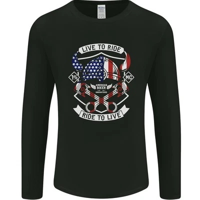 T-Shirt À Manches Longues Pour Hommes American Biker Motorcycle USA - Photo 1/2