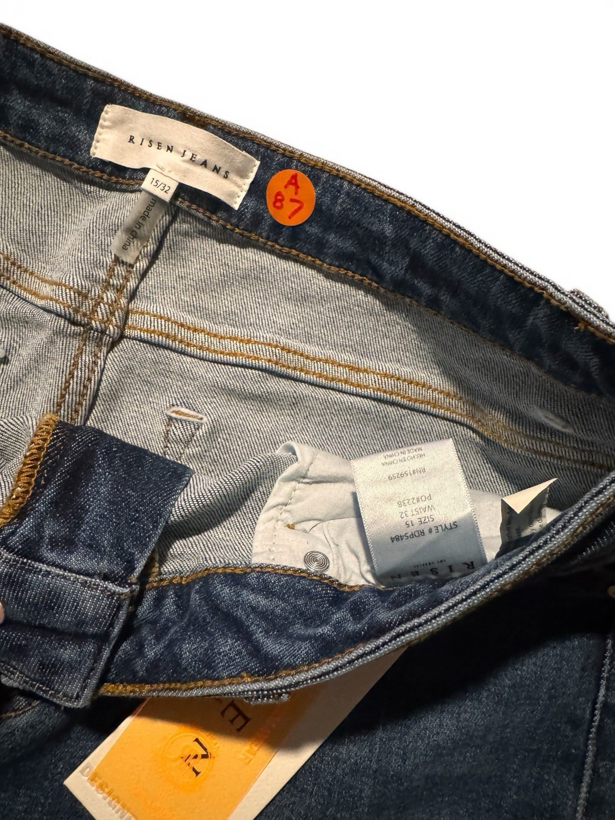 NWT Risen Jeans Womens 15/32 Dark Wash Raw Hem Distressed Blue Pants Denim image 3