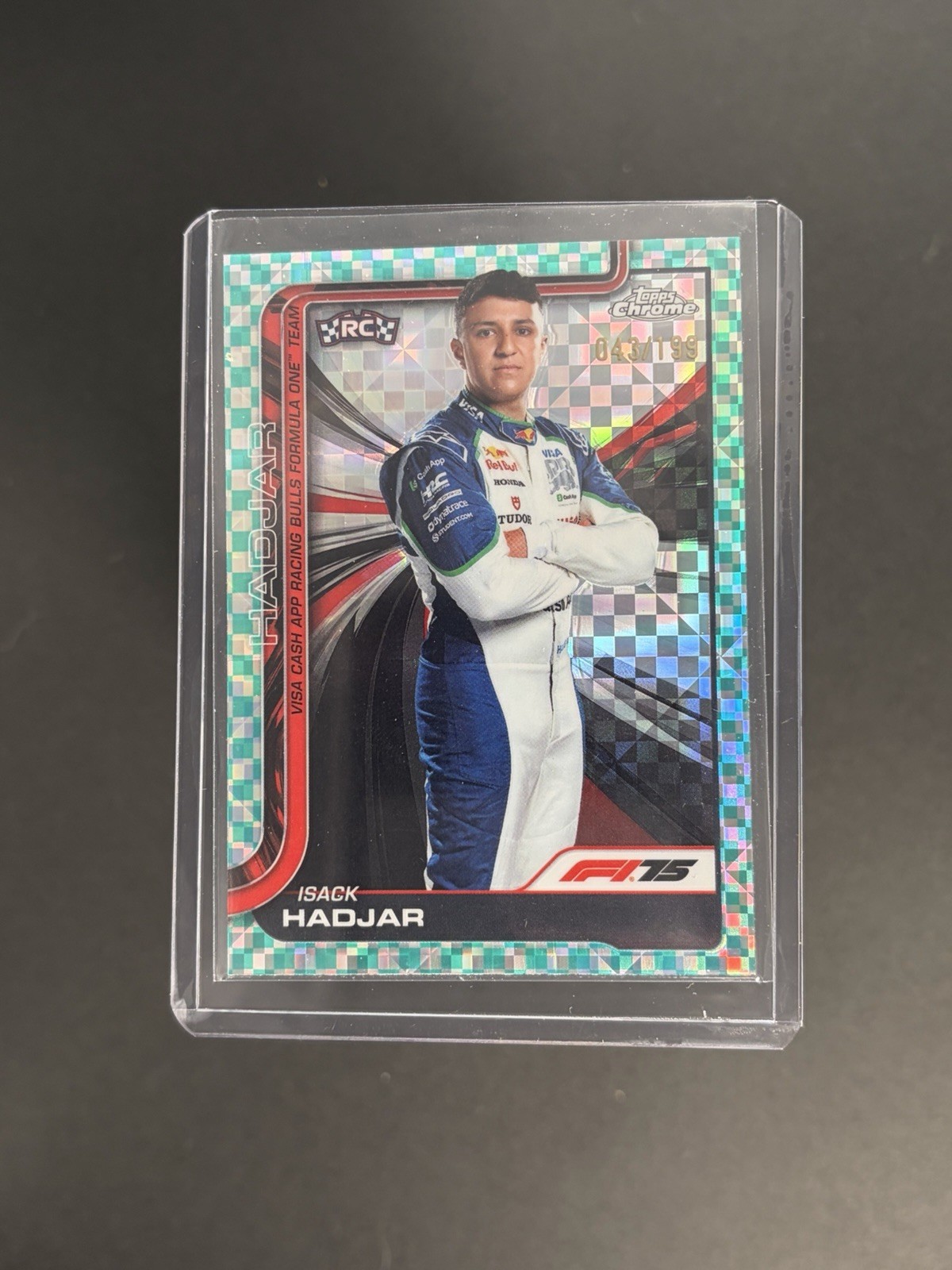 2025 Topps Chrome F1 Isack Hadjar RC Aqua Checker Flag /199 #12