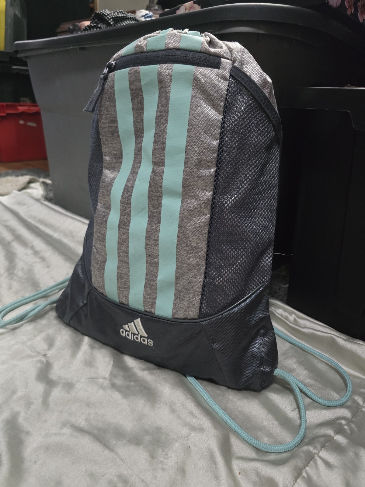 Adidas Gray & Mint Drawstring Medium Sized Sackpa… - image 4