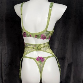 Y2K Lise Charmel Sheer Camo Leopard 3pc Set Garter Fairy Grunge Siren Bombshell