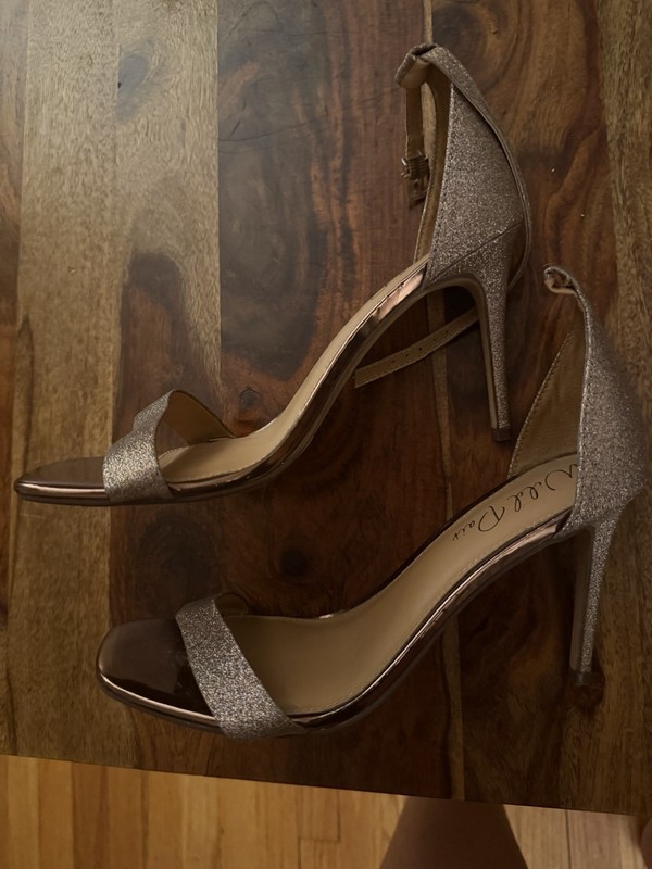 WILD PAIR WOMEN'S DRESS SANDALS SIZE: 10 BRONZE GLITTER HIGH HEELS ANKLE STRAPS