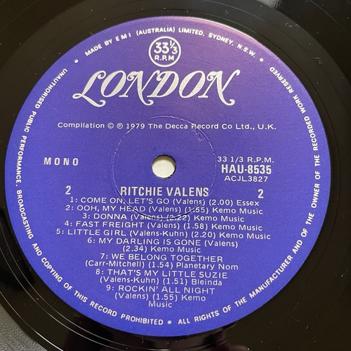 Ritchie Valens Vinyl Record 12” 33 RPM HAU-8535 London Records 1979 Mono - Picture 11 of 24