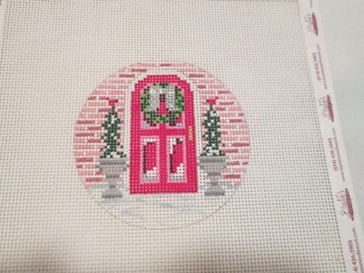 CHRISTMAS RED DOOR-ALICE PETERSON-HANDPAINTED NEEDLEPOINT CANVAS