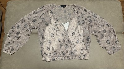 BCX Womens Rust Rose Sheer Shimmer Floral Attached Camisole Wrap Blouse Size L