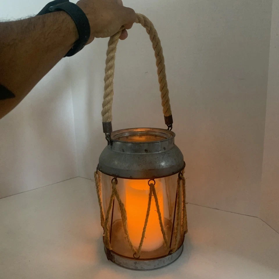 Suporte de vela LED para decoração de corda de vidro de metal para casa de fazenda rústica - Imagem 3 de 4