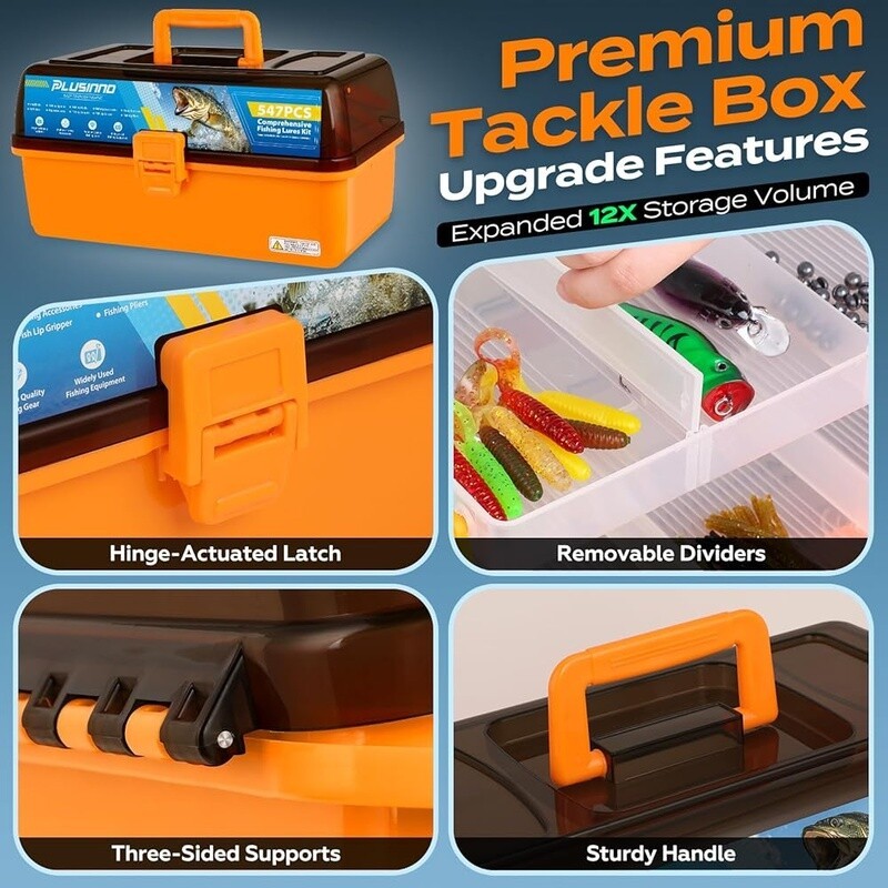 Large 4 Layer Tackle Box W/ 547Pcs Fishing Lures Kit Pliers Hooks Weights Gear - Image 4