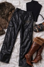American Eagle NWT Faux Leather Highest Waist Cargo Pants Black Stretch Size 4