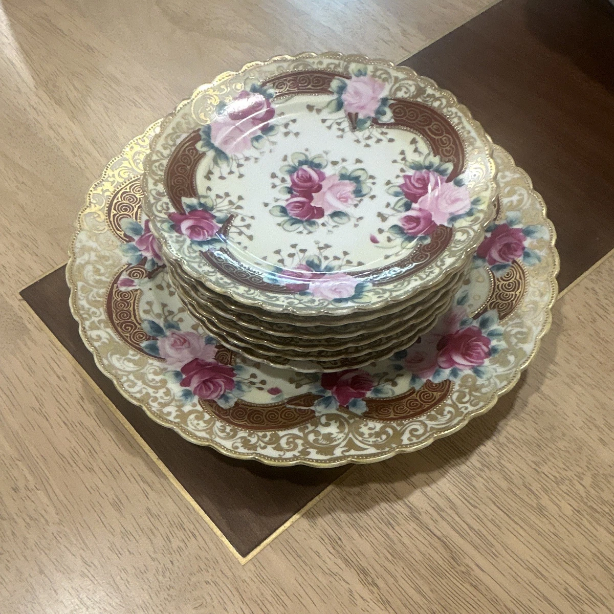 NIPPON Hand Painted 飾り皿 薔薇柄 金彩 プレート Nippon Roses In