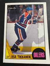 Esa Tikkanen Rookie Card NM-MT, Edmonton Oilers, 1987-88 OPC #7, SET BREAK. rookie card picture