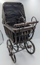 VTG Victorian Style Carriage Baby Doll Stroller Pram Buggy Wood Steel 18"x15"