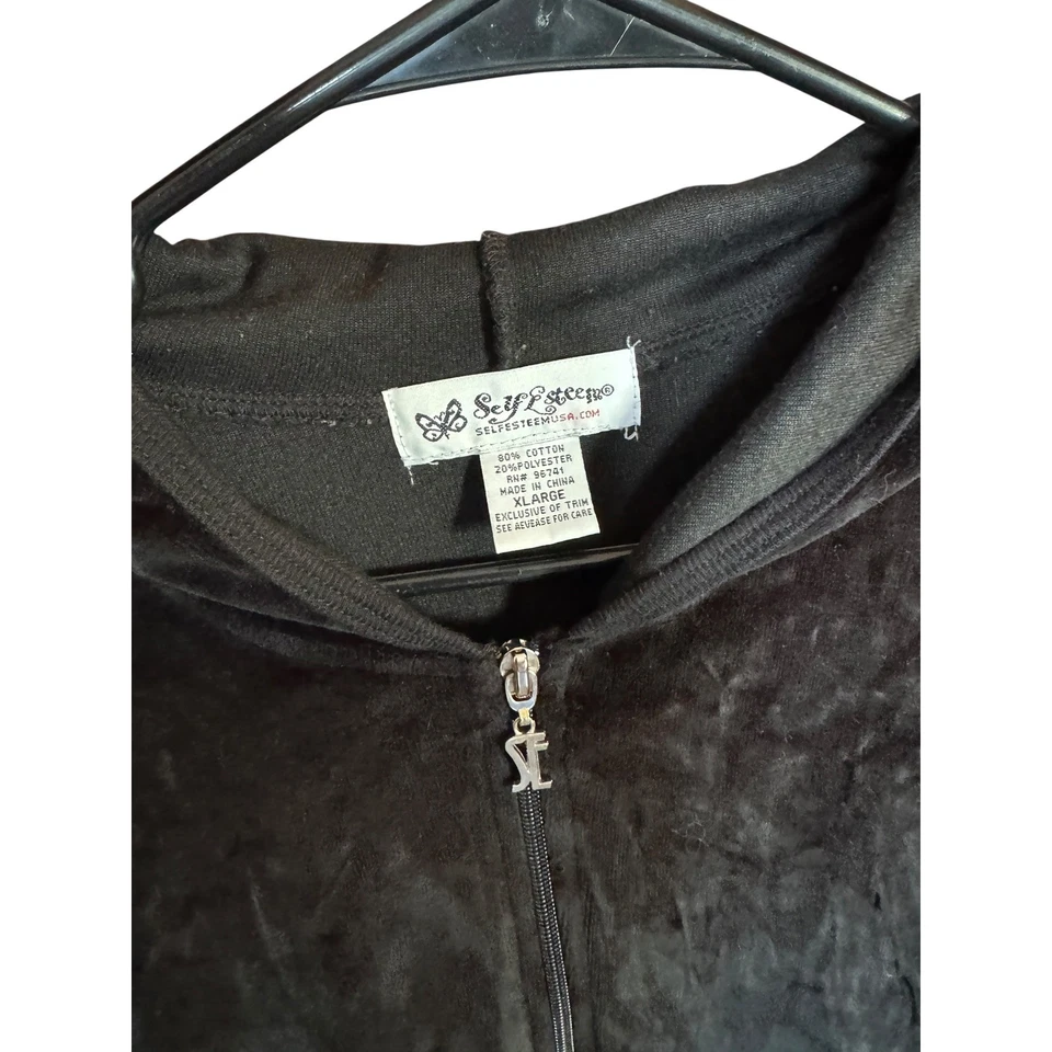 Jaqueta com capuz vintage autoestima veludo com zíper acabamento rosa preto softcore grunge GG - Imagem 4 de 4