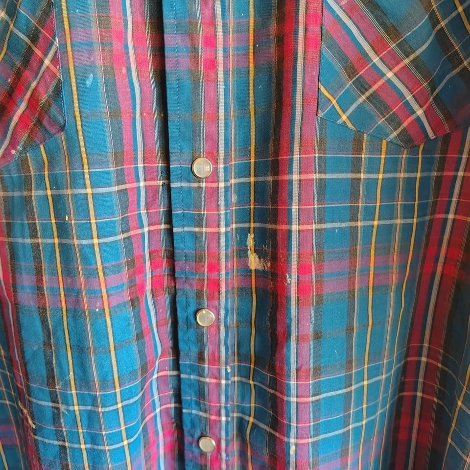 Vintage Western Cowboy Shirt Men's L Pearl Snap 80's Thrashed Indie Sleeze - Image 4 of 4
