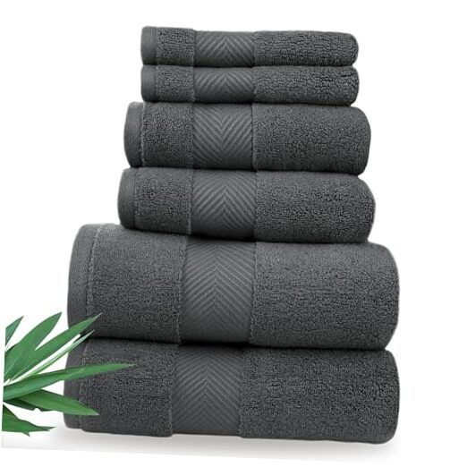 Bamboo Viscose Bath Towel Set - Ultra Soft Plush 700 GSM 6-Piece in Granite Grey
