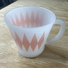 Vintage Glasbake USA J-2402 Pink Diamond Harlequin Milk Glass Mug MCM
