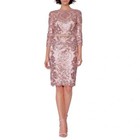 Tadashi Shoji Women Dress Size 2  Dusty Rose Sequin Embroidered 3/4 Sleeve Tulle