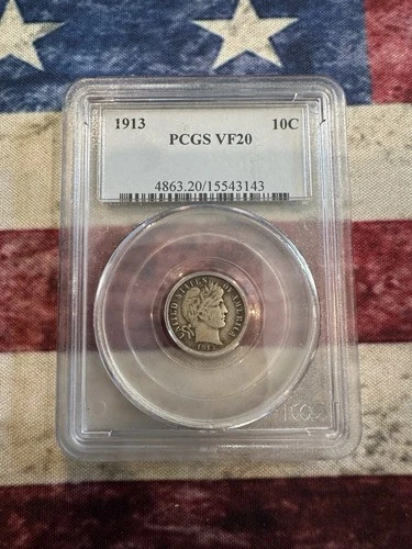 1913 P Barber Dime silver 10c Coin PCGS VF20