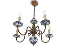 vintage Delft blue white porcelain brass chandelier 5 arm hand painted farmhouse
