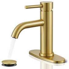 Bathroom Sink Faucet 3 Holes Brushed Gold Basin Vanity Mixer Tap with Deck Plate