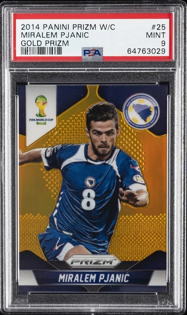 2014 PANINI PRIZM WORLD CUP GOLD PRIZM #25 MIRALEM PJANIC 8/10 PSA 9