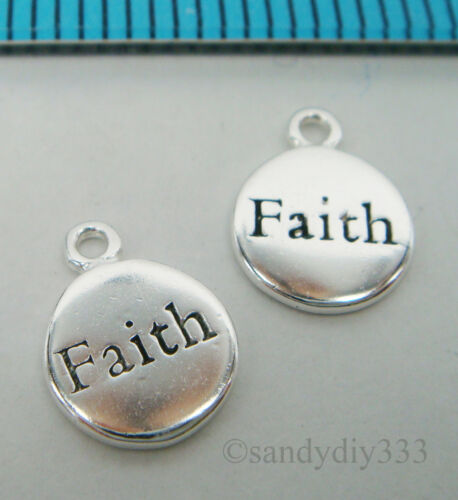 2x STERLING SILVER DANGLE Faith ROUND CHARM PENDANT BEAD 7.1mm  #2050 - Picture 1 of 2