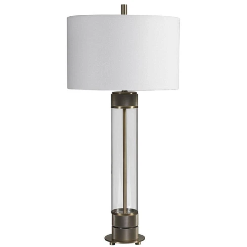 Uttermost Anmer Traditional Iron Glass and Fabric Table Lamp in Brass - Picture 3 of 8