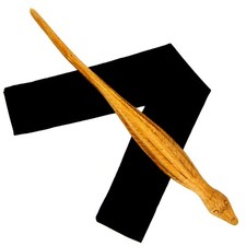 14" Hand Carved Mahogany Wood Earth Dragon Magic Wand Wizard Witch w/ Velvet Bag