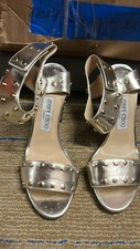 Jimmy Choo Edina Ankle Strap Sandal Silver Size 38 #118 