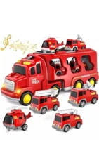 IHAHA Red Toy Fire Truck Pull Back Action With Light And Music Effect  Ages 3 +