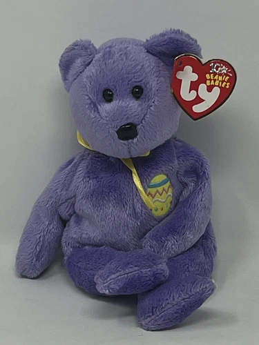 TY EGGS III Vintage 2002 Y2K Original Beanie Baby Purple Hologram Pellets Plush