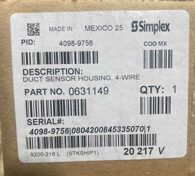 SIMPLEX 4 WIRE DUCT SENSOR HOUSING W/RELAY 4098-9756 PART NO. 0631149