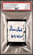 JERRY WEST SIGNED LAKERS NBA RECORD 69 WINS TICKET STUB 1972🔥POP1 PSA 4 AUTO 10